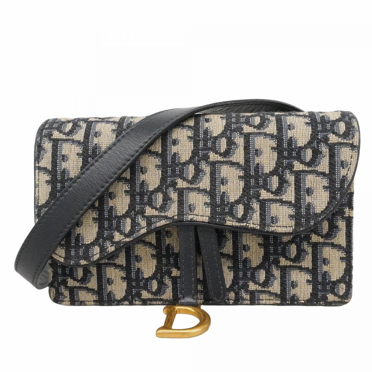 ★SALE【6ce6051】クリスチャンディオール ウエストバッグ オブリーク サドル キャンバス ネイビー ゴールド金具【中古】レディース