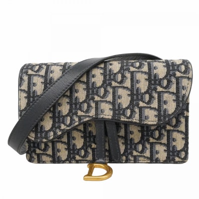 ★SALE【6ce6051】クリスチャンディオール ウエストバッグ オブリーク サドル キャンバス ネイビー ゴールド金具【中古】レディース