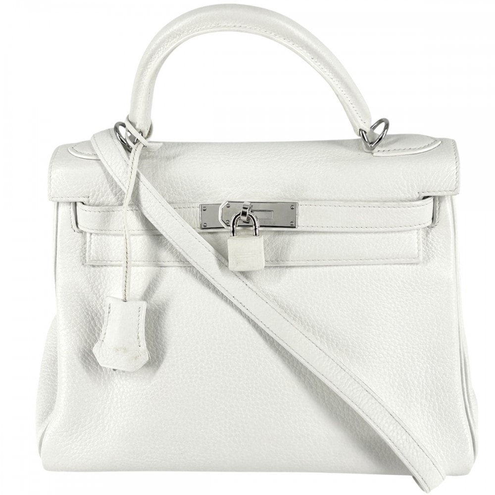 HERMES エルメス 2WAY 肩掛け 斜め掛け ケリー28 ハンドバッグ ショルダーバッグ 内縫い □K刻印 トリヨンクレマンス    ホワイト 白 シルバー金具 レディース 2007年【中古品】