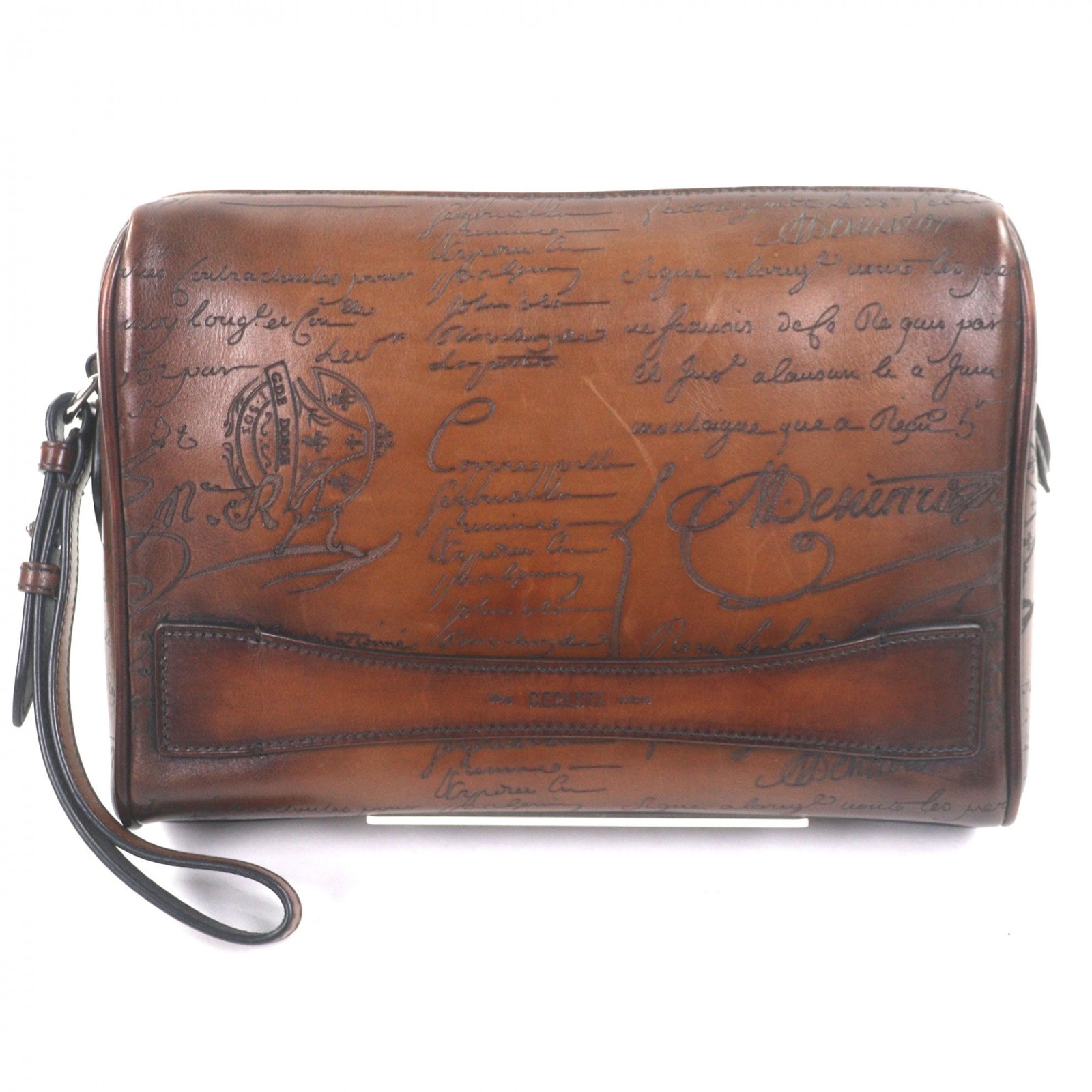 美品 ベルルッティ セカンドバッグ ローズウッド ジップポーチ ブラウン メンズ