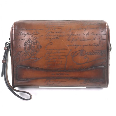 美品 ベルルッティ セカンドバッグ ローズウッド ジップポーチ ブラウン メンズ