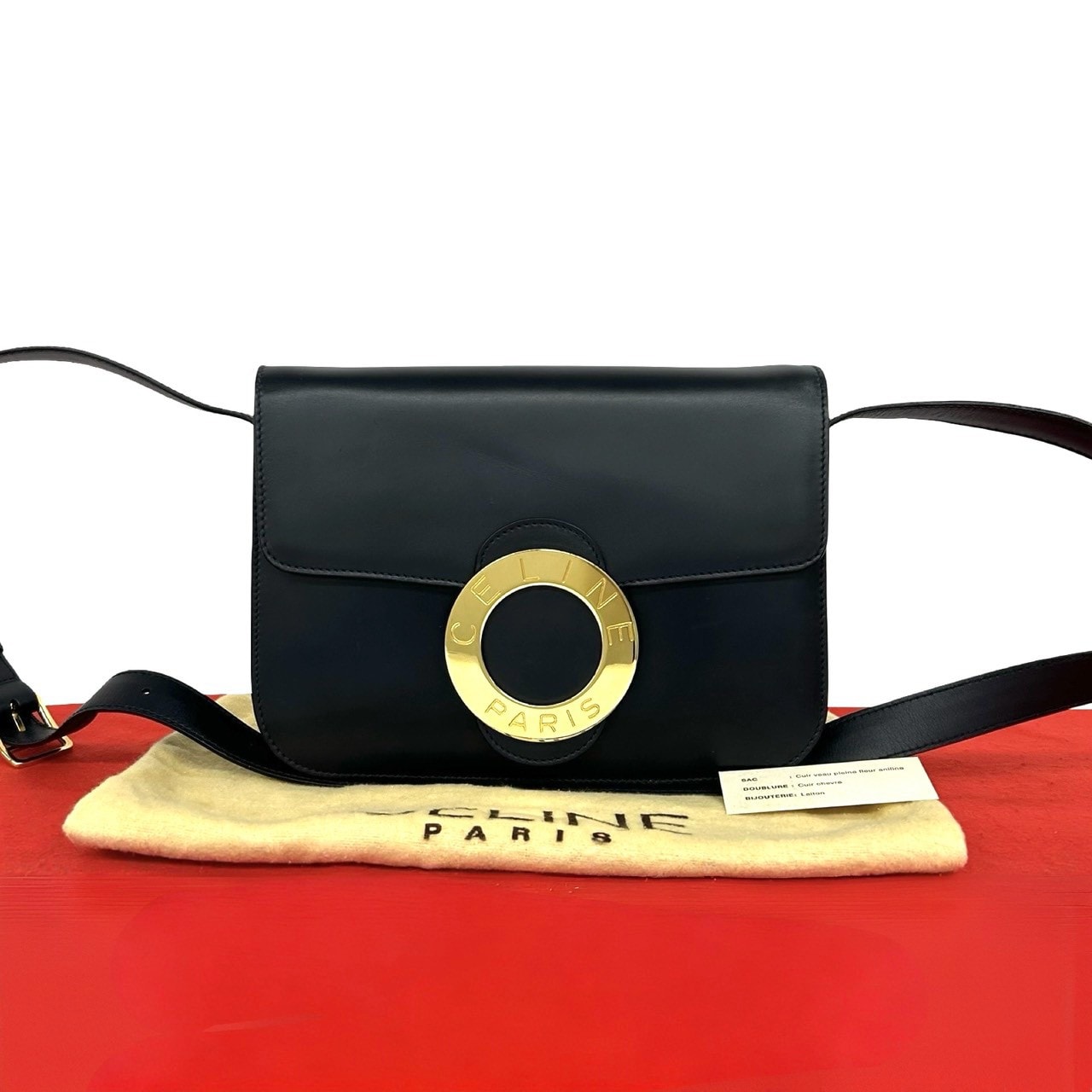 CELINE セリーヌ ロゴ金具 レザー ショルダーバッグ ブラック
411-8