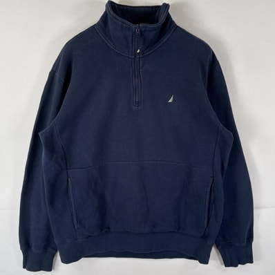 古着 ノーティカ NAUTICA スウェット ハーフジップ トレーナー プルオーバー ワンポイントロゴ刺繍 L ネイビー メンズ