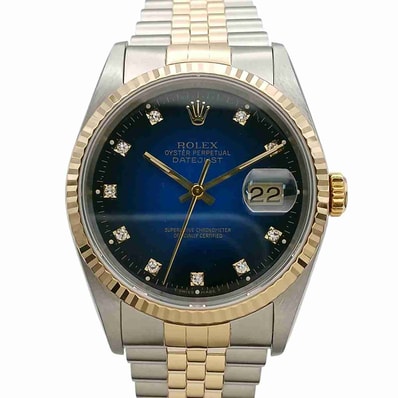 ROLEX ロレックス デイトジャスト ジュビリーブレスレット 10P ダイヤモンド 36mm ブルーグラデーション E番 腕時計 16233G ステンレス K18イエローゴールド シルバー ゴールド ブルー 自動巻き メンズ【中古】