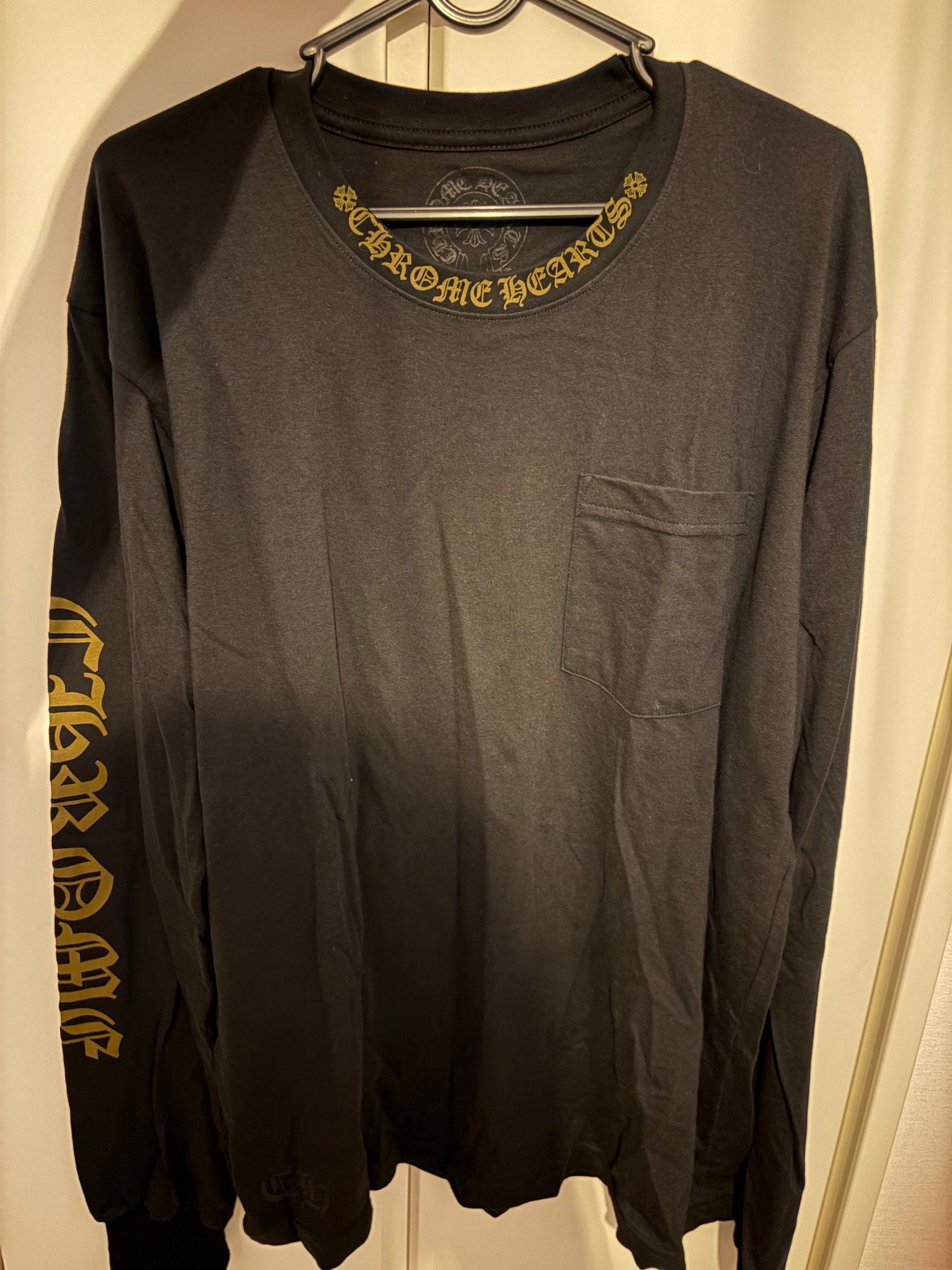 Chrome Hearts Neck Logo Pocket L/S T-Shirt "Black/Gold"