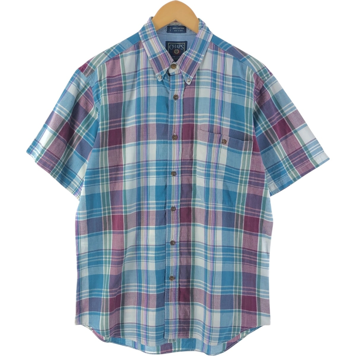 古着 80年代 ラルフローレン Ralph Lauren CHAPS チャップス 半袖 ボタンダウン チェックシャツ メンズM相当 ヴィンテージ/eaa537261