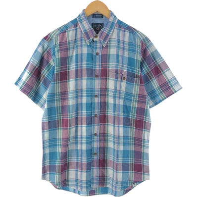 古着 80年代 ラルフローレン Ralph Lauren CHAPS チャップス 半袖 ボタンダウン チェックシャツ メンズM相当 ヴィンテージ/eaa537261