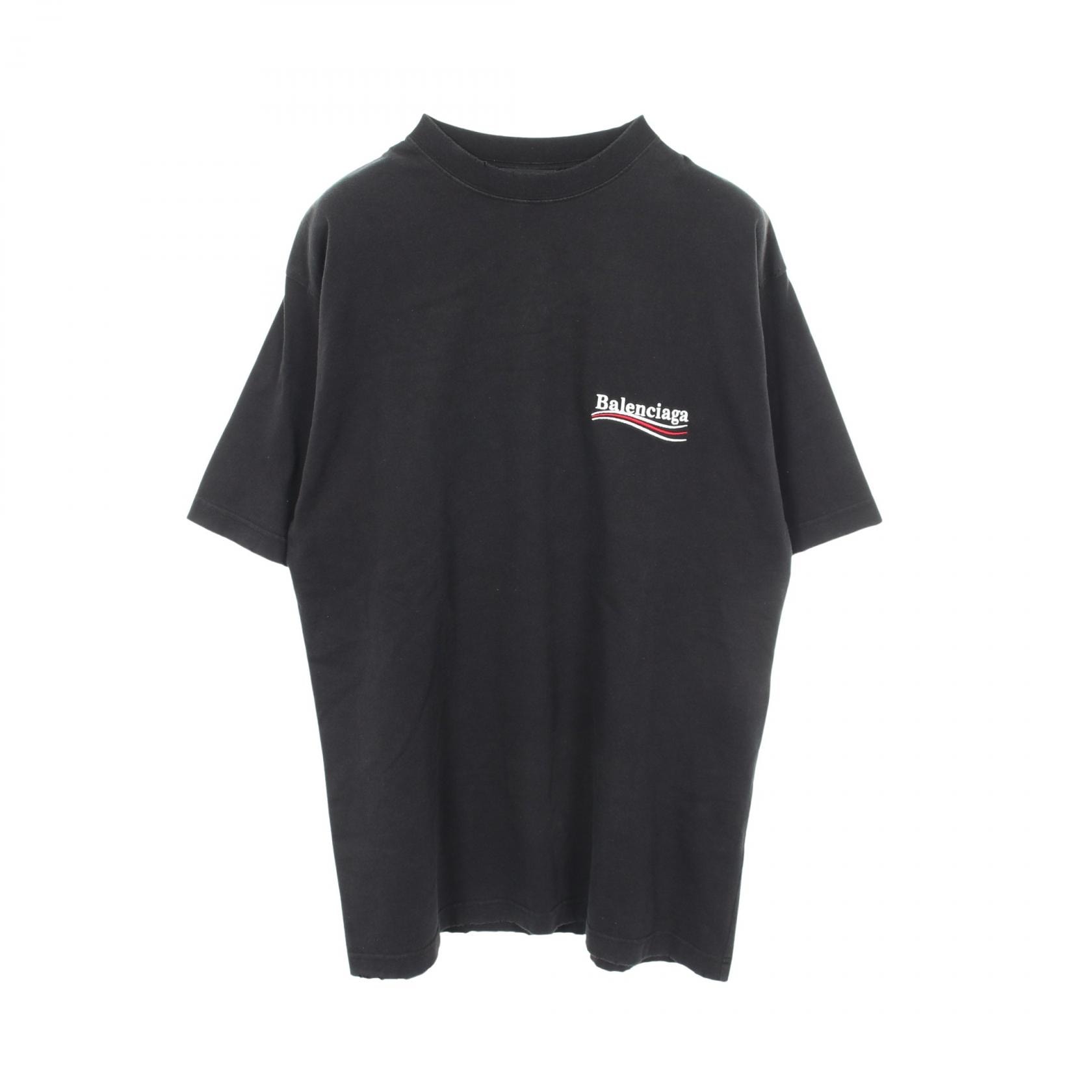 バレンシアガ BALENCIAGA キャンペーンロゴ刺繍 ダメージ加工 半袖Tシャツ 衣料品 トップス コットン メンズ レディース ブラック系 641675 【中古】