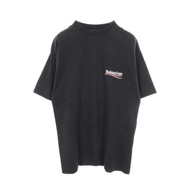 バレンシアガ BALENCIAGA キャンペーンロゴ刺繍 ダメージ加工 半袖Tシャツ 衣料品 トップス コットン メンズ レディース ブラック系 641675 【中古】