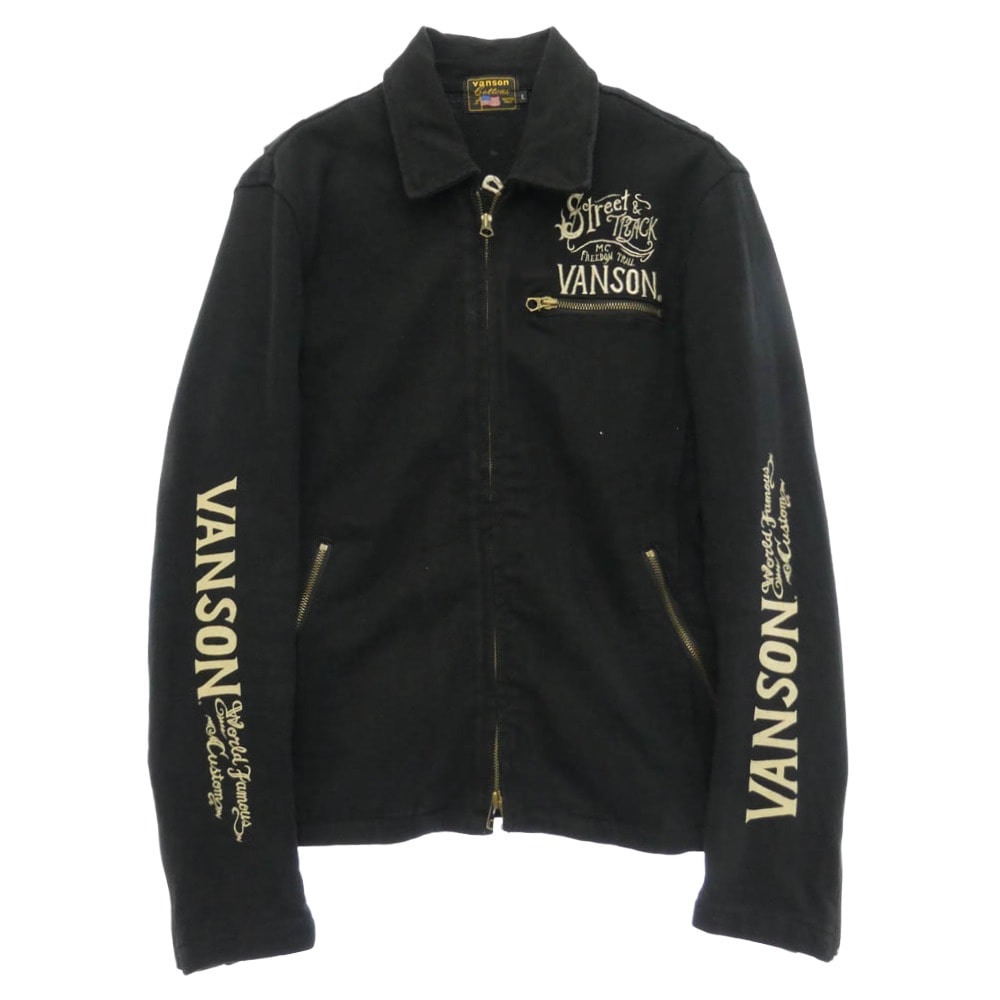 VANSON バンソン Street & Track 刺繍 ジップ ジャケット ブラック系 L【中古】