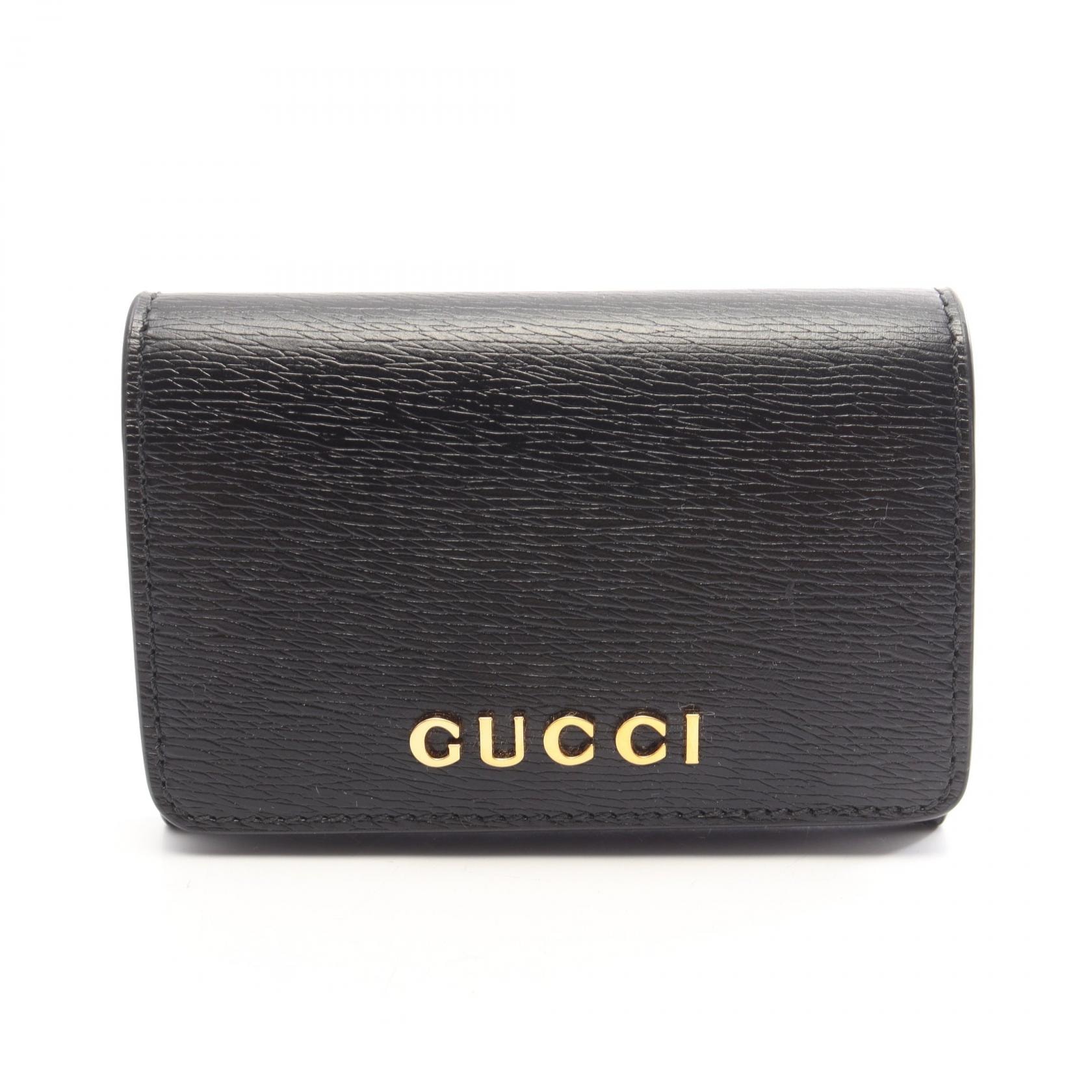 グッチ GUCCI スクリプト カードケース アクセサリー レザー メンズ レディース ブラック系 790101 【中古】