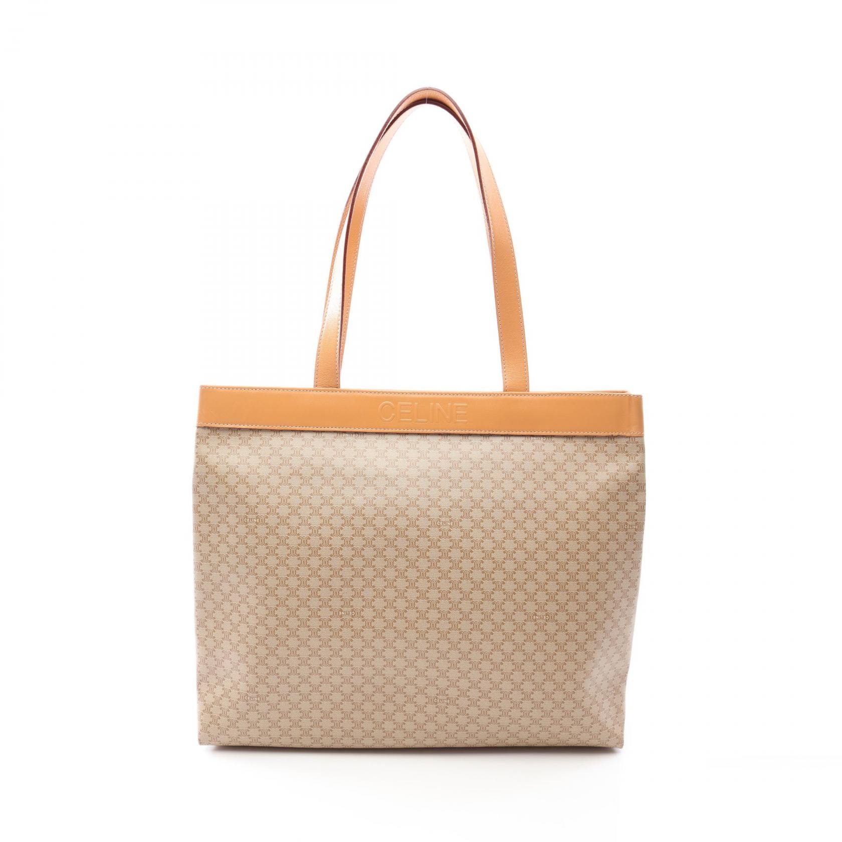 セリーヌ CELINE マカダム トートバッグ バッグ PVCコーティングキャンバス レザー レディース ベージュ系 【中古】