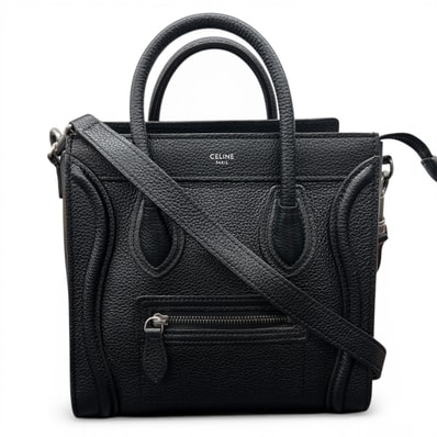 CELINE 極美品 セリーヌ ラゲージ ナノ ショッパー 2way ハンドバッグ ショルダーバッグ 189243 レザー ブラック ミニバッグ クロスボディ ポシェット Aランク 鑑定済 中古 セリーヌバッグ