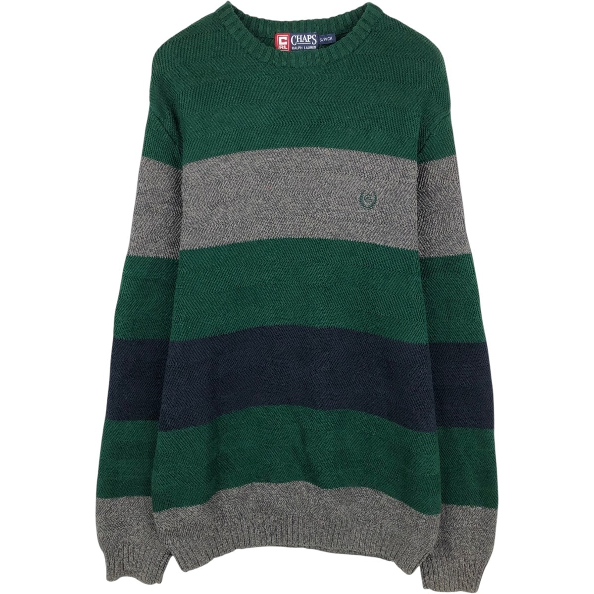 古着 ラルフローレン Ralph Lauren CHAPS チャップス ボーダー柄 ヘリンボーン コットンニットセーター メンズS相当/eaa684314