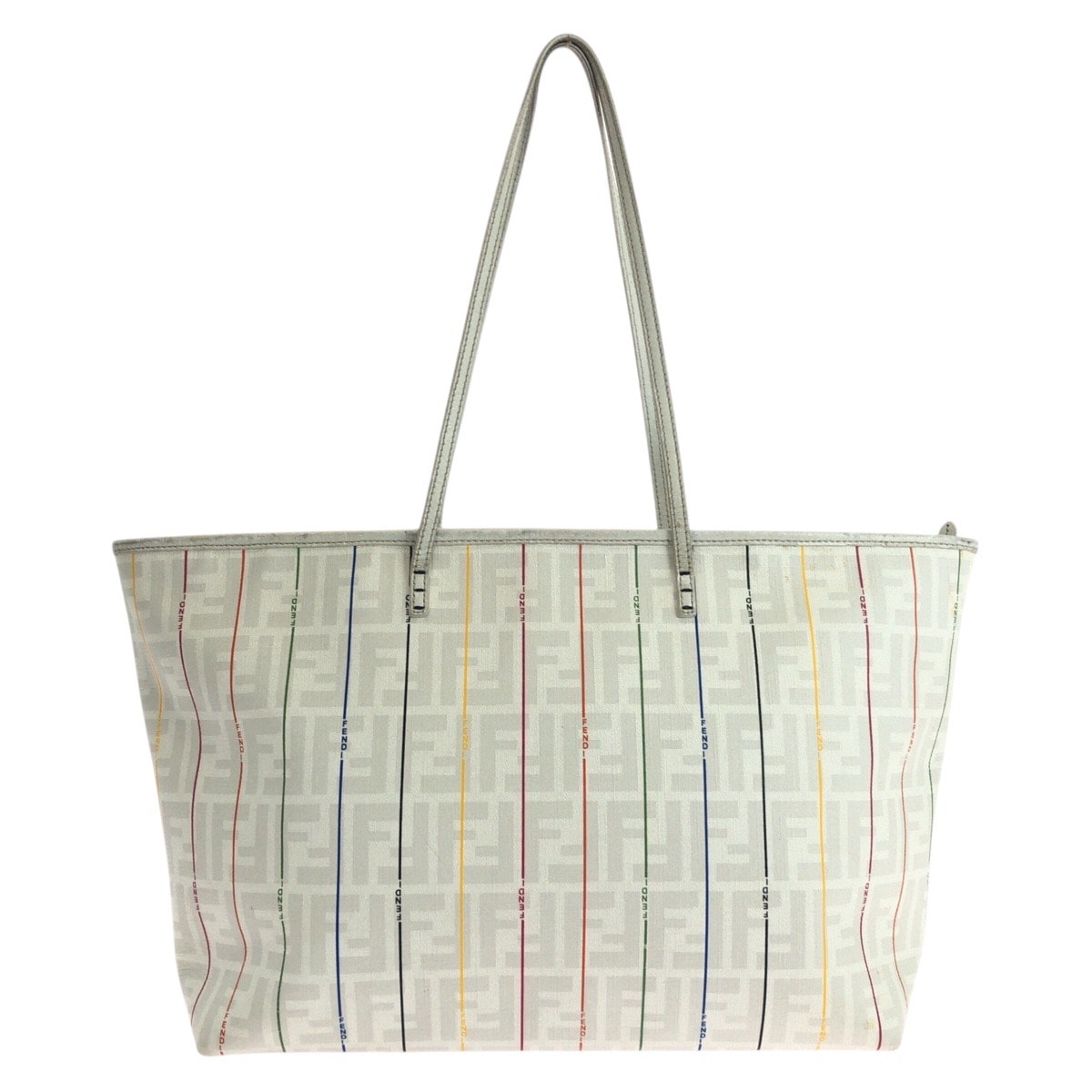 FENDI フェンディ ズッカ ホワイト マルチカラー レザー トートバッグ ショルダーバッグ 504177 【中古】