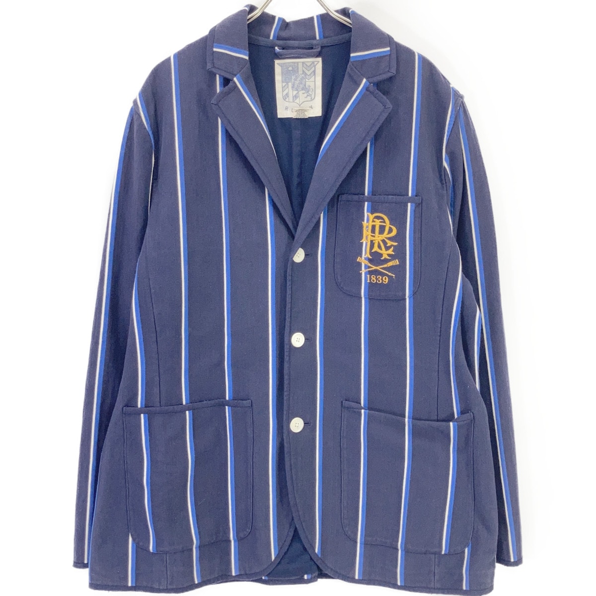 ラルフローレンラグビー ネイビー 刺繍エンブレム ストライプ ジャケット XL