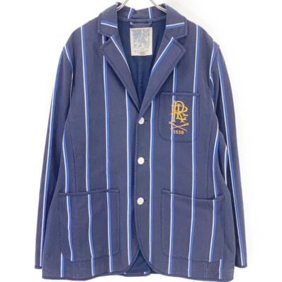 ラルフローレンラグビー ネイビー 刺繍エンブレム ストライプ ジャケット XL
