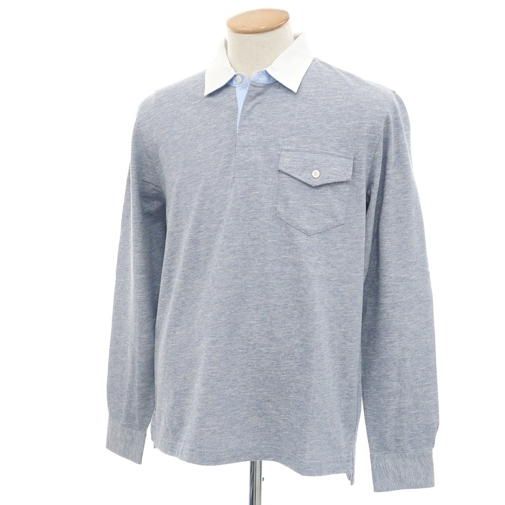 【中古】【未使用】ブルックスブラザーズ Brooks Brothers コットンリネン 長袖ポロシャツ ネイビーブルー【サイズS】【メンズ】