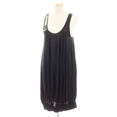 【中古】ワイスリー Y-3 ポリエステルナイロン ノースリーブ ワンピース ブラックxホワイト【サイズXS】【レディース】