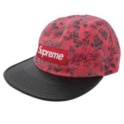 Supreme シュプリーム 帽子 12AW Liberty Pinwale Cord w/ Leather Visor Camp Cap リバティ コーデュロイ レザー キャンプ キャップ 帽子レッド系【極上美品】【中古】