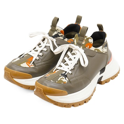 HERMES エルメス ジャンピースニーカー メンズ サイズ 43 レザー 迷彩ホース カモフラージュ 馬 デザイン シグネチャー Hロゴ レースアップ シューズ 靴 袋/紐付属 マルチカラー イタリア製