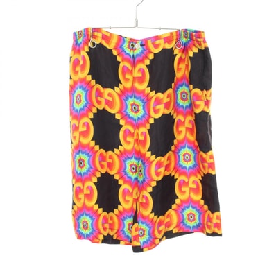 グッチ GUCCI GGカレイドスコープ ハーフ パンツ 衣料品 ボトムス シルク メンズ ブラック系 / マルチカラー 672698 【中古】