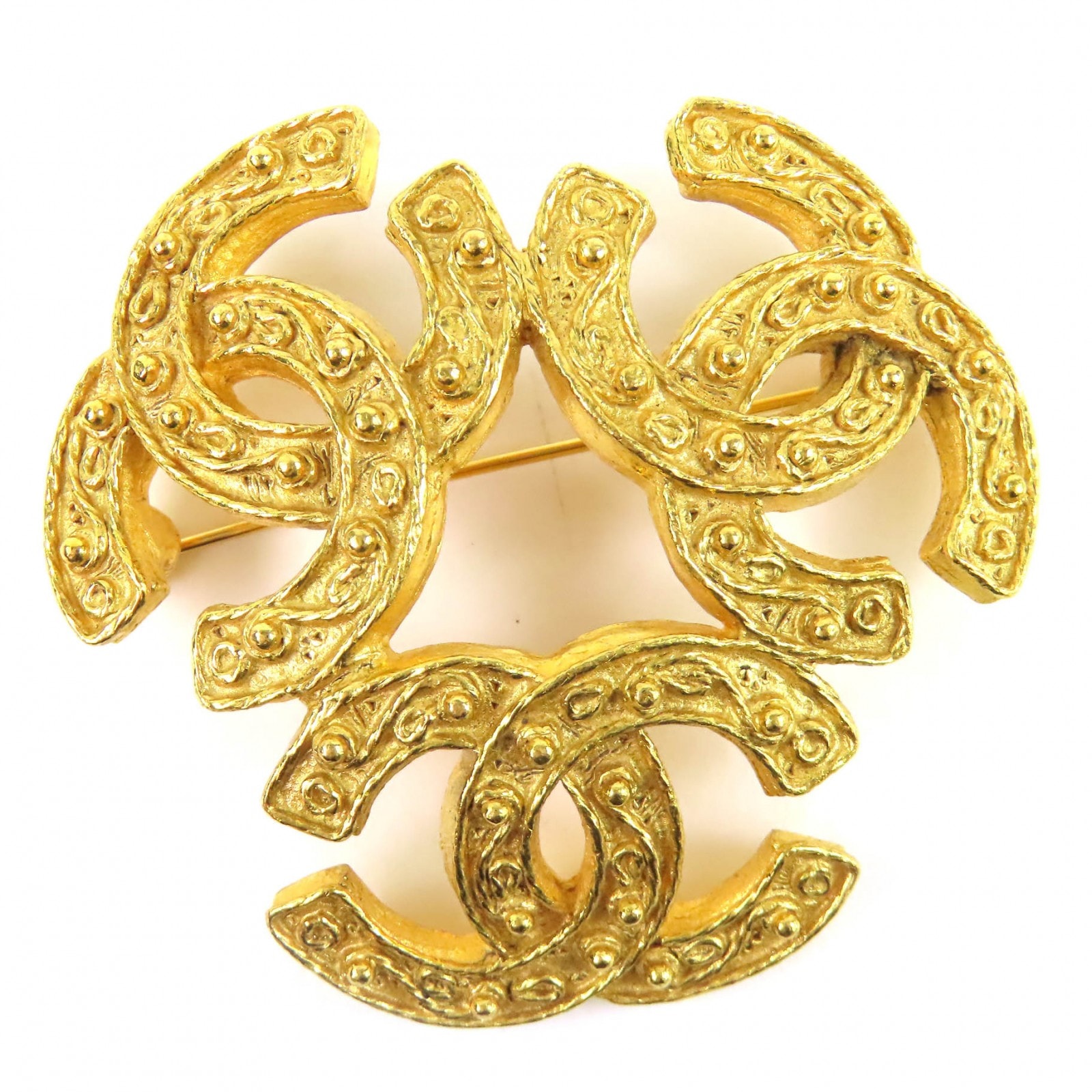 極美品 シャネル トリプルココマーク ブローチ ゴールド レディース 94A
