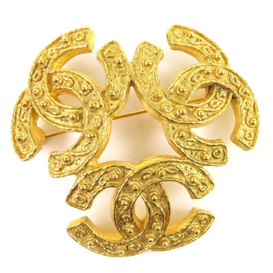 極美品 シャネル トリプルココマーク ブローチ ゴールド レディース 94A