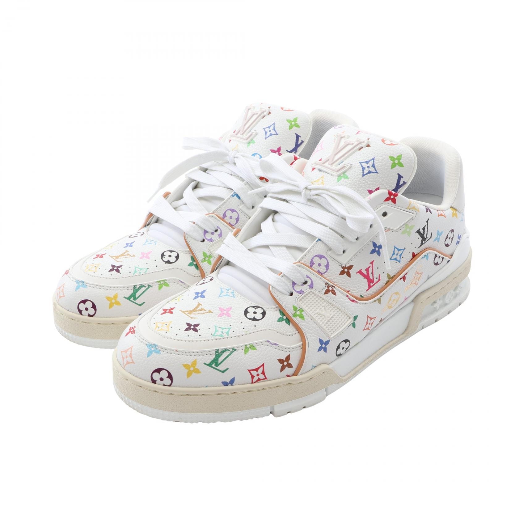 ルイ・ヴィトン LOUIS VUITTON LV × TM LVトレイナーライン モノグラム ブロン スニーカー 靴 レザー メンズ ホワイト系 / マルチカラー 1AJQC9 【中古】