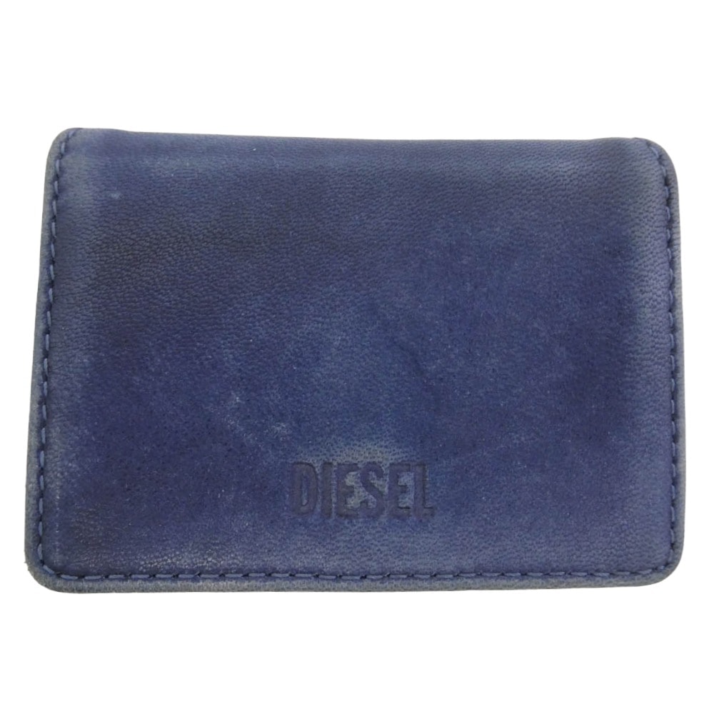 DIESEL ディーゼル X08164 P0550 ロゴ 三つ折り レザー 小銭入れ付き 財布 ネイビー系【中古】