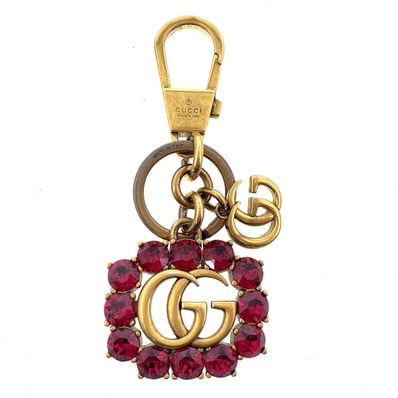 GUCCI グッチ キーホルダー ダブルG カラーストーン キーリング チャーム ゴールド レッド レディース【中古】