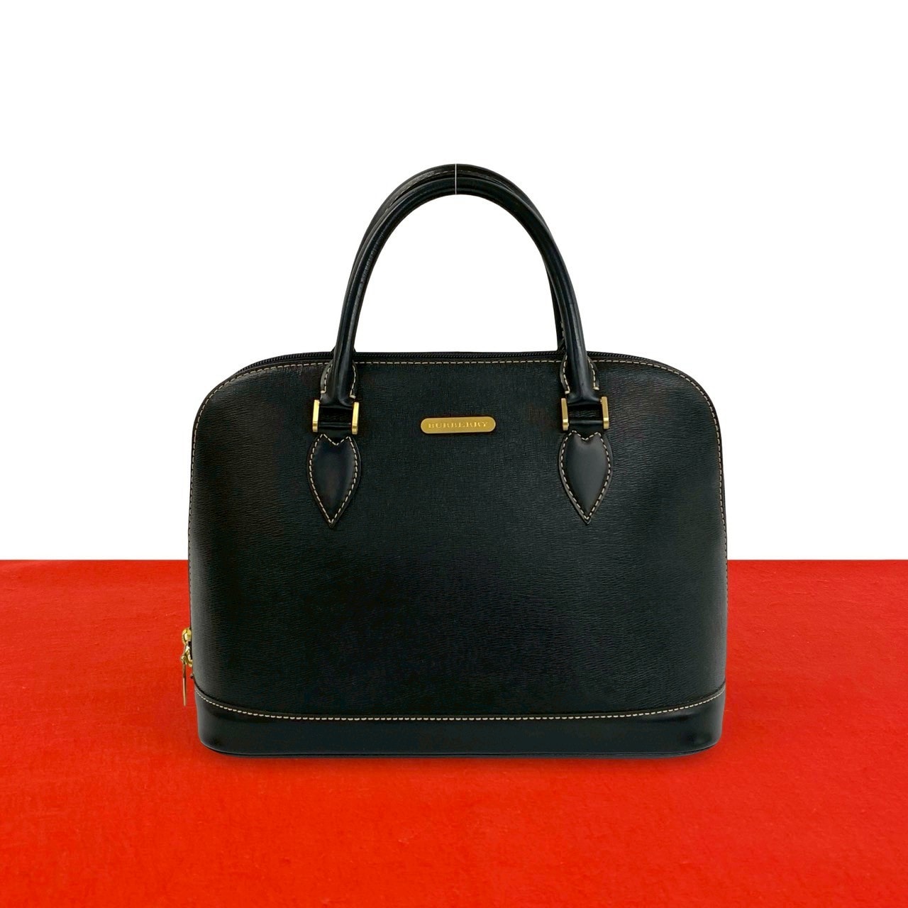 BURBERRY バーバリー ノバチェック 柄 ロゴ 金具 レザー ハンドバッグ ブラック
 99207