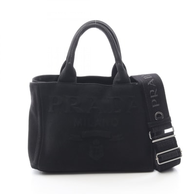 プラダ PRADA CANAPA カナパ エンボスロゴ 2WAY トートバッグ バッグ キャンバス レディース ブラック系 【中古】