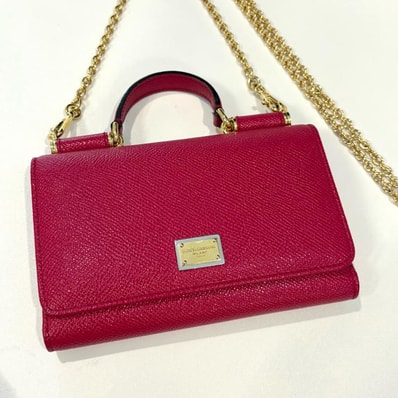 DOLCE&GABBANA チェーンショルダーウォレット Sicily Von Bag レザー ピンク ゴールドチェーン 鑑定済み 正規品 ドルチェアンドガッバーナ
