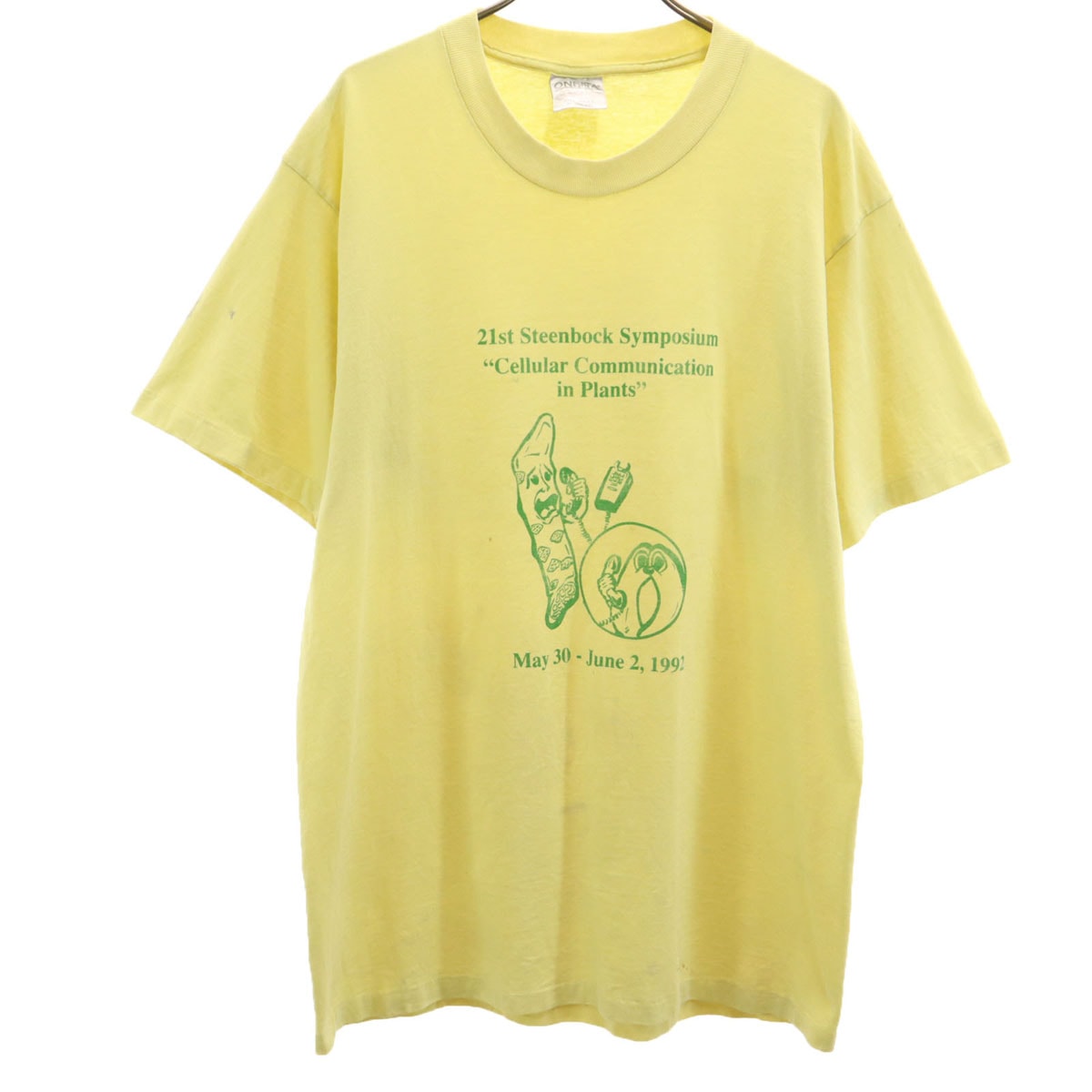 ONEITA オニータ 90s USA製 オールド 1992年 シンポジウム 半袖 Tシャツ XL イエロー シングルステッチ