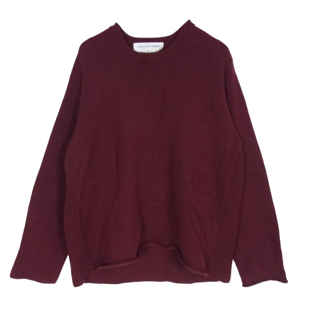 COMME des GARCONS コムデギャルソン ニット D-TK9210 90s Archive フランス製 COMME DES GARCONS SHIRT アーカイブ 2パターン編み コンビ ニット エンジ系 M【中古】