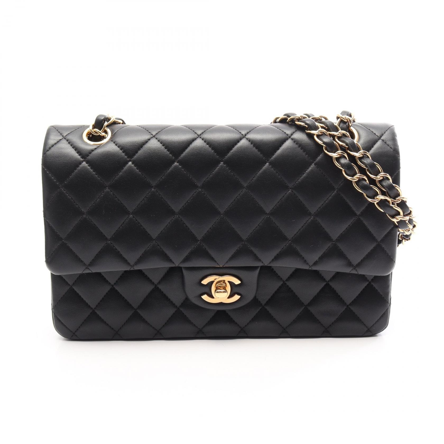 シャネル CHANEL マトラッセ Wフラップ ショルダーバッグ バッグ ラムスキン(羊革) レディース ブラック系 A01112 【中古】
