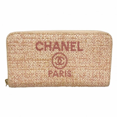 ★最終価格【6cc3470-k】シャネル 長財布 ドーヴィル ツイード ピンク シャンパンゴールド金具【中古】レディース