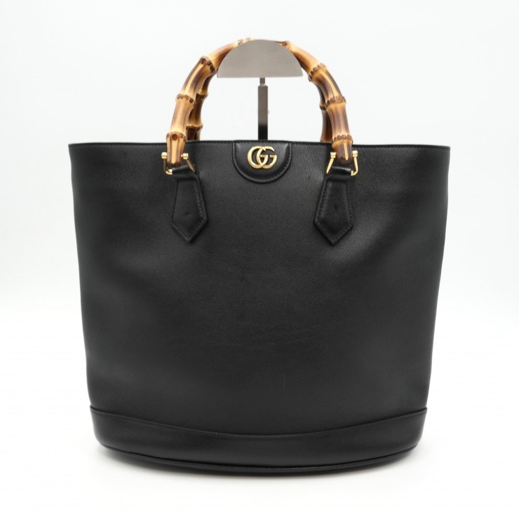 GUCCI(グッチ)ダイアナ トートバッグ ヴィンテージ バンブーハンドル レザー ブラック ゴールド金具 レディース 2WAY 655661【中古】