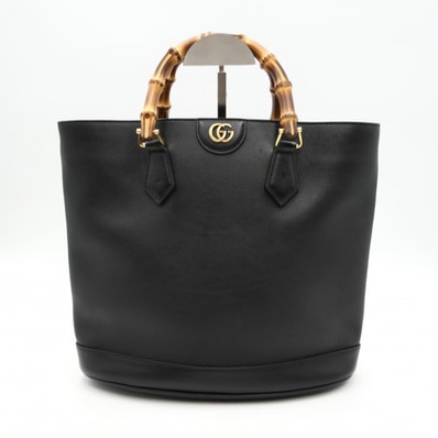 GUCCI(グッチ)ダイアナ トートバッグ ヴィンテージ バンブーハンドル レザー ブラック ゴールド金具 レディース 2WAY 655661【中古】