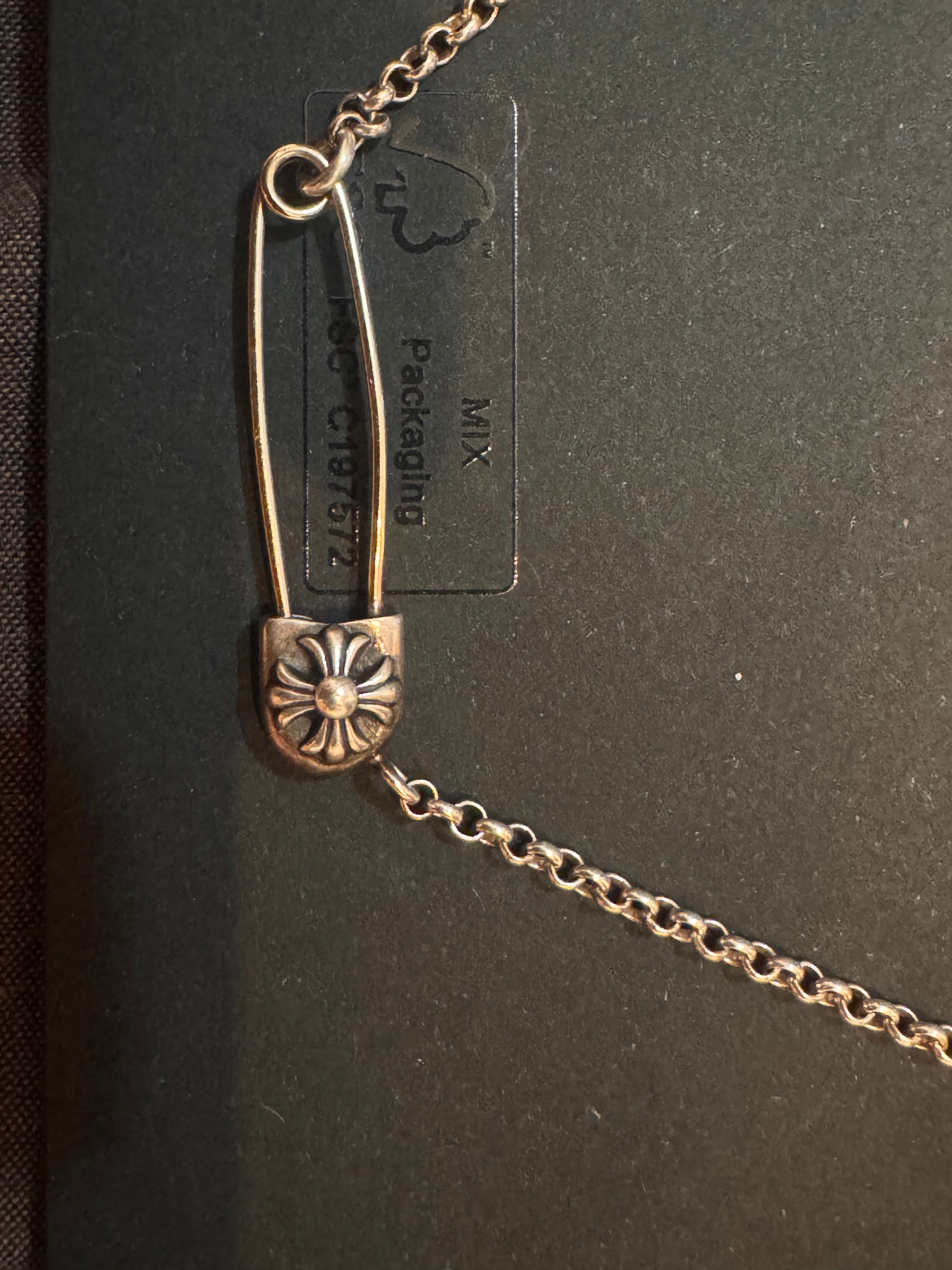 Chrome Hearts Safety Pin Roll Chain Necklace with Diamond "Silver"