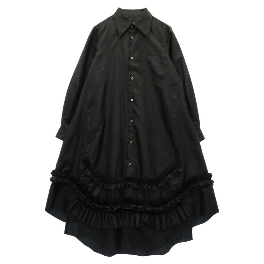 COMME des GARCONS コムデギャルソン 19AW GD-B017 本ライン 裾フリル ポリエステル ロング シャツ ワンピース ブラック系 M【中古】