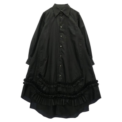 COMME des GARCONS コムデギャルソン 19AW GD-B017 本ライン 裾フリル ポリエステル ロング シャツ ワンピース ブラック系 M【中古】