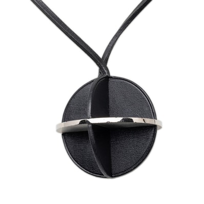 エルメス カレンカ 天文星座 ネックレス ブラック シルバー レザー メタル レディース HERMES 【中古】
