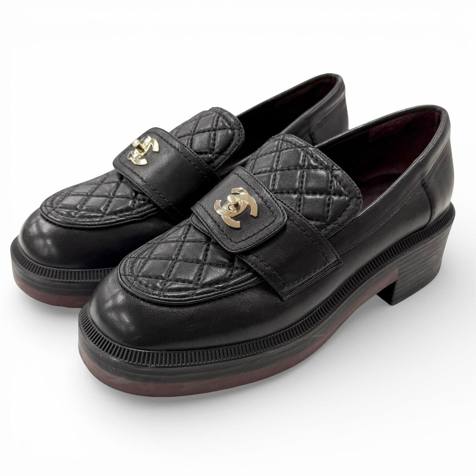 C (やや傷や汚れあり)】良品 シャネル ローファー ブラック レディース