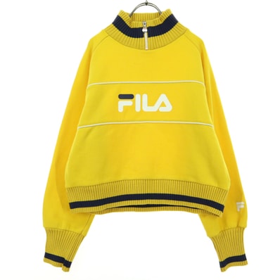 美品 FILA フィラ 裏起毛 ロゴプリント 長袖 トレーナー M イエロー スウェット