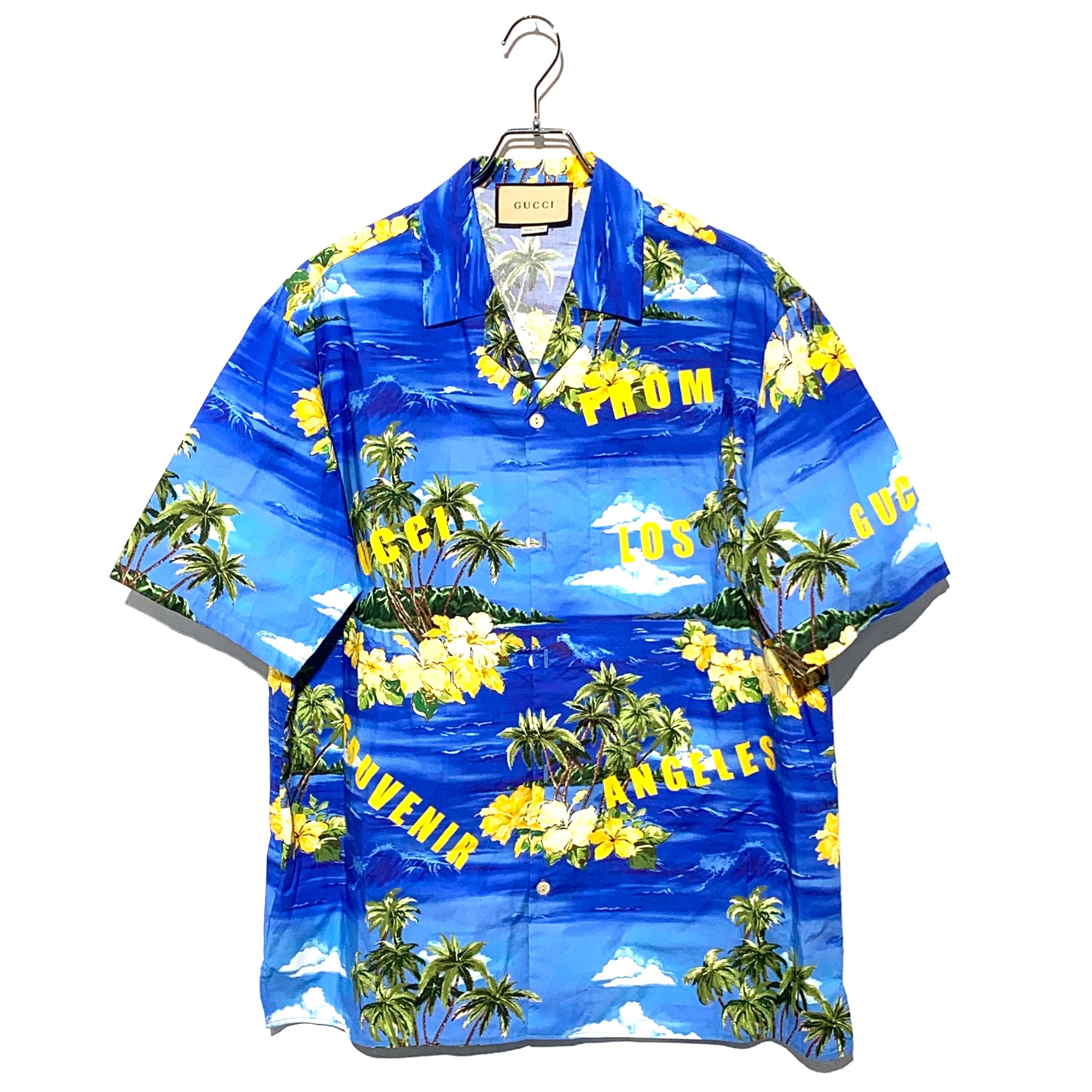 GUCCI Printed Poplin Bowling Shirt Blue