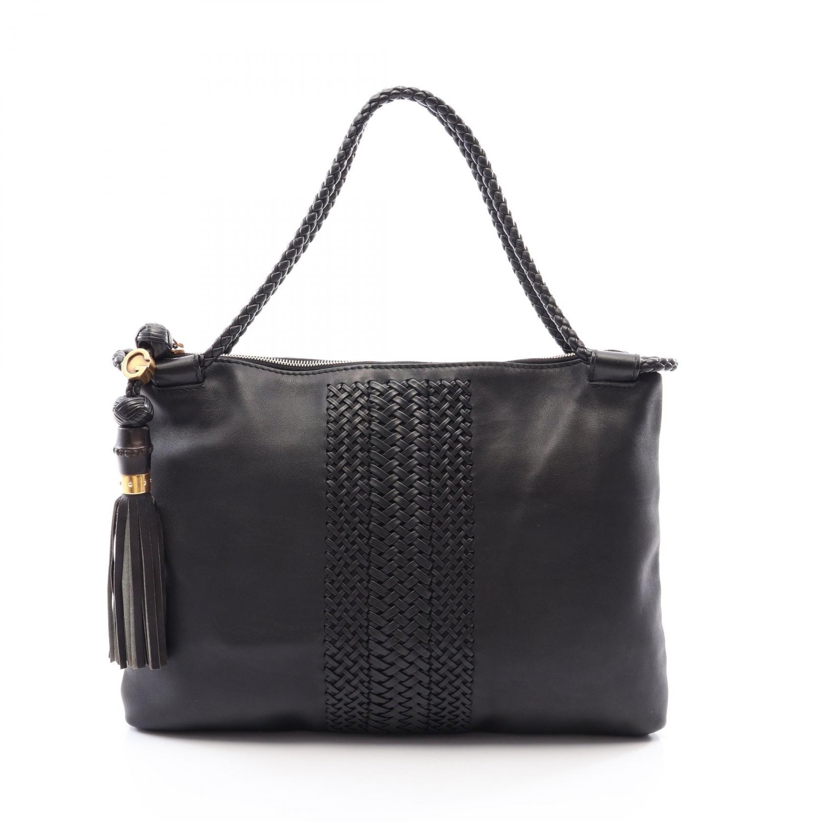 グッチ GUCCI ウーブンウェブ タッセル トートバッグ バッグ レザー レディース ブラック系 263952 【中古】