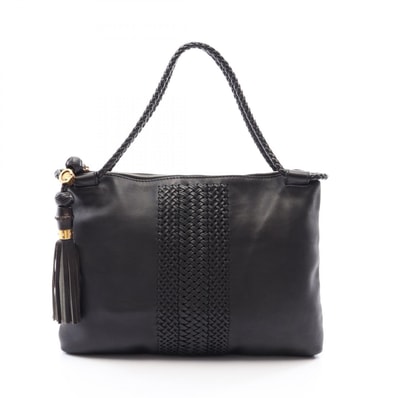 グッチ GUCCI ウーブンウェブ タッセル トートバッグ バッグ レザー レディース ブラック系 263952 【中古】