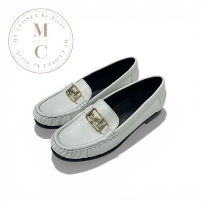 エルメス HERMES ケッシー ローファー 革靴 靴 シューズ レザー ホワイト 白 ゴールド カレーシュ バックル